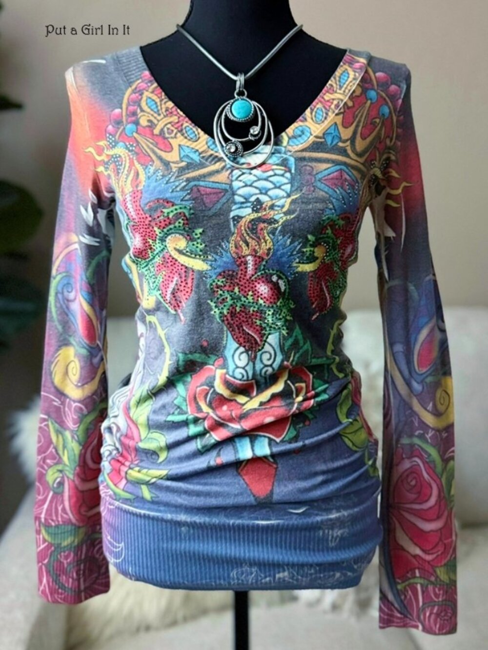 Vocal Apparel women's crystal embellished sublimation shirt sweater s m l xl y2k
